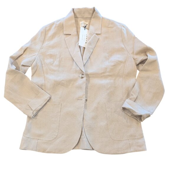 OFFON Clothing 100% Linen Blazer Medium Tan Beige Ethically Made in Lithuania - Picture 1 of 8